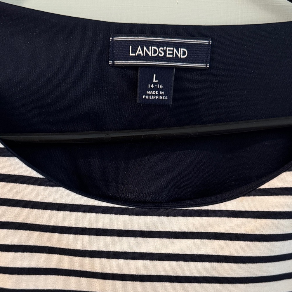 Lands' End Classic Navy and White Striped Shirt